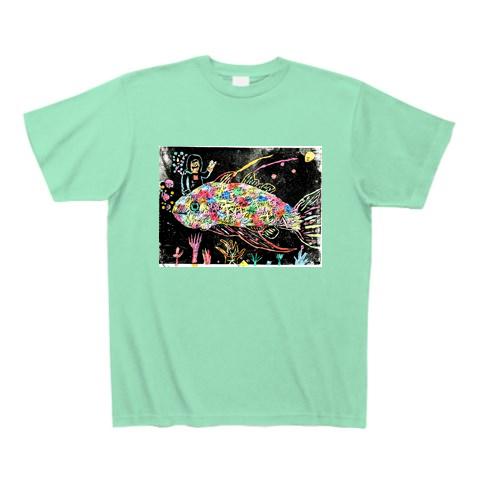 青色の魚イラストTシャツ Wish to Fish 魚 Tシャツ Lサイズ tomoko sakamoto - メルカリ