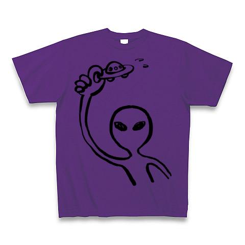 UFOを捕まえる宇宙人(黒) Tシャツ(パープル/通常印刷)を購入|デザインT