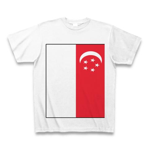 シンガポールの国旗ー縦ー両面プリント Tシャツ(ホワイト/通常印刷)を