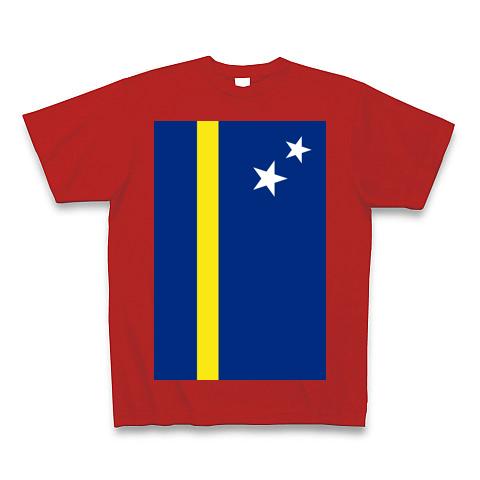 キュラソー島-Flag of Curacao- 国旗 縦ロゴ Tシャツ(レッド/Pure