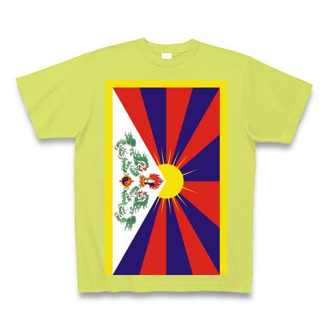 チベットの旗(雪山獅子旗)Flag of Tibet 縦ロゴ Tシャツ(ライト