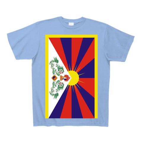 チベットの旗(雪山獅子旗)Flag of Tibet 縦ロゴ Tシャツ(サックス/Pure