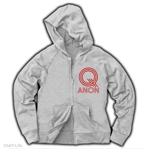 Qアノン「Q ANON」赤文字 ジップパーカー(グレー)を購入|デザインT