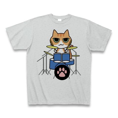 ドラム 茶トラ猫 ロック Tシャツ(グレー/通常印刷)を購入|デザインT