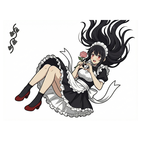 薔薇を抱く黒髪メイド