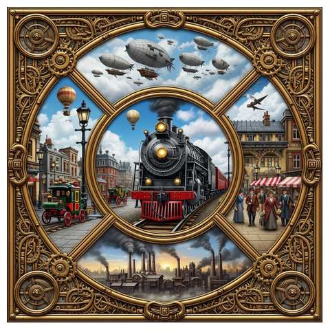 スチームパンク、乗り物、風景