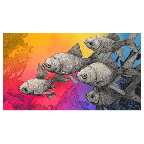 カラフルな海と魚の群泳