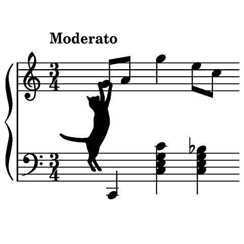 ネコ　音符にジャンプ！　音楽・黒猫
