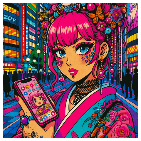 サイバーギャル ネオ東京フラッシュバックTシャツ