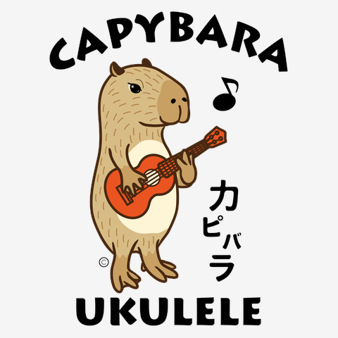 カピバラ・ウクレレ・Tシャツ・CAPYBARA UKULELE・イラスト・デザイン・アイテム・アニマル・音楽・動物・楽器・グッズ・演奏・かわいい・ネズミ・オリジナル(C)