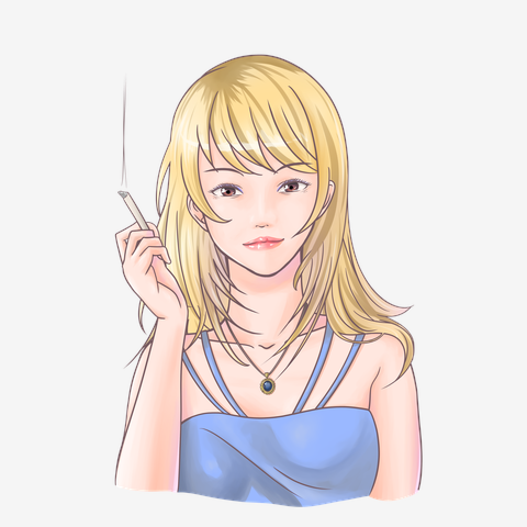 煙草を吸っている金髪の美女