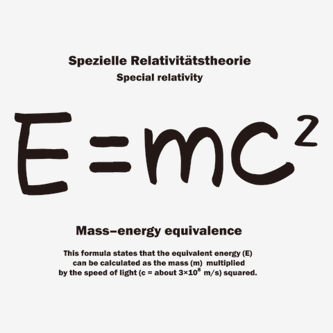 科学Tシャツ：特殊相対性理論：E=mc2(エネルギー、質量、光速の関係式)：アインシュタイン：学問・物理学