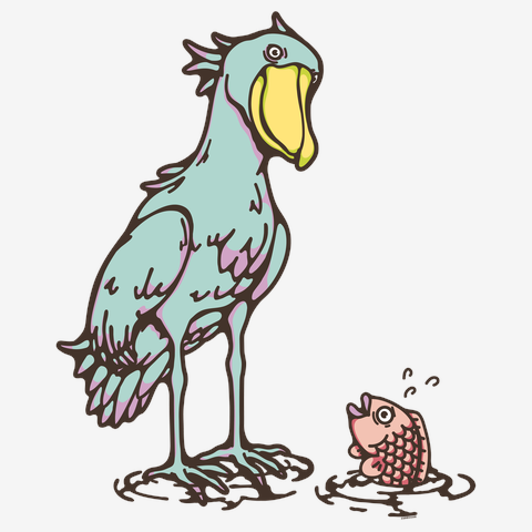 ハシビロコウとサカナ‐カラフル