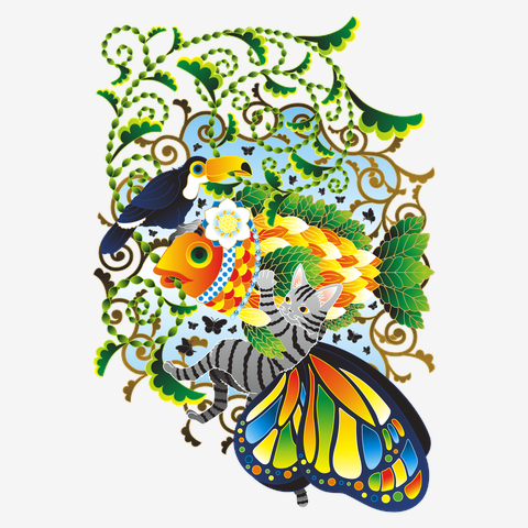 植物魚と猫蝶とオニオオハシ