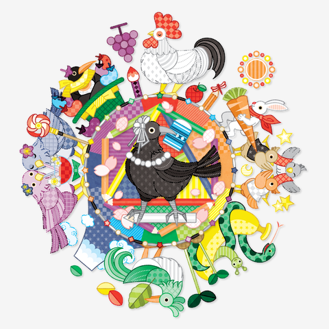 カラフル色相環グラデーションと白黒カラス