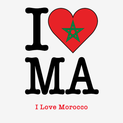 モロッコの国旗をハート型にデザインしたアイラブモロッコ！モロッコを愛してる！
