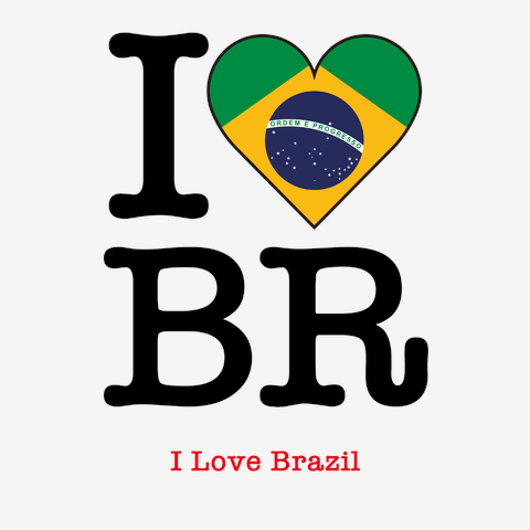 ブラジルの国旗をハート型にデザインしたアイラブブラジル！ブラジルを愛してる！