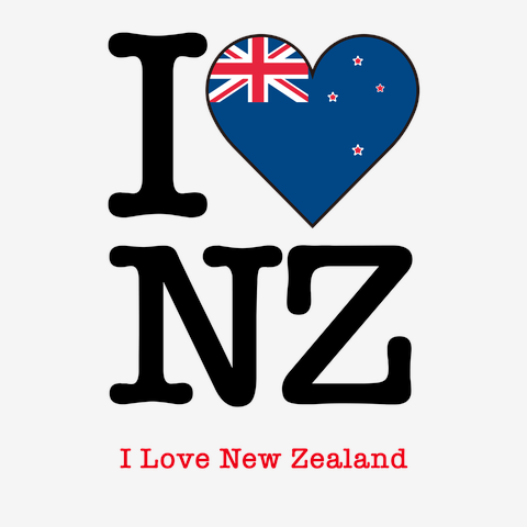 ニュージーランドの国旗をハート型にデザインしたアイラブニュージーランド！ニュージーランドを愛してる！