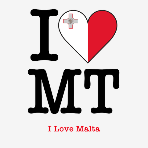 マルタの国旗をハート型にデザインしたアイラブマルタ！マルタを愛してる！