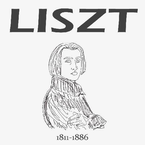 フランツ・リスト(Franz Liszt)かわいいスケッチ Tシャツデザイン【Zipangu49er】クラシックの音楽肖像画の巨匠シリーズ ラ・カンパネッラ パガニーニ