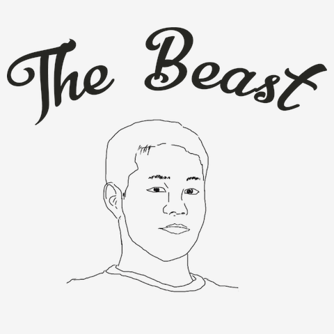 野獣先輩(The Beast)白黒 に シンプルスケッチTシャツデザイン