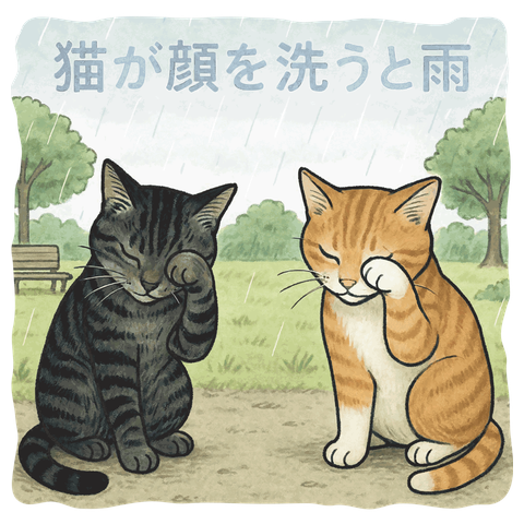 猫が顔を洗うと雨