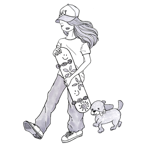 スケボー女子と愛犬